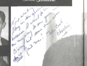 Charlie Small yearbook inscription to Eugene Marlow