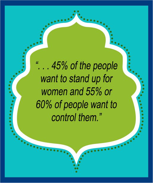 “. . . 45% of the people want to stand up for women and 55% or 60% of people want to control them.”
