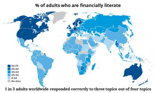 World Map % of Adults Who Are Not Financially Literate