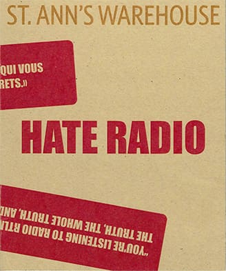 Cover of the program from the play "Hate Radio" by Milo Rau