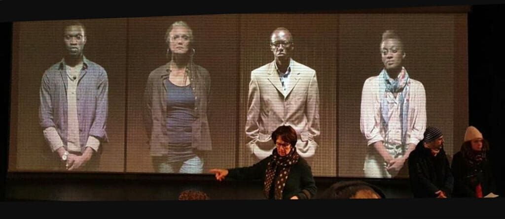 HATE RADIO Testimonials that were projected onto large screens in the play "Hate Radio"