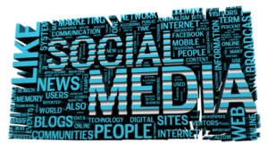 Collage of words related to social media